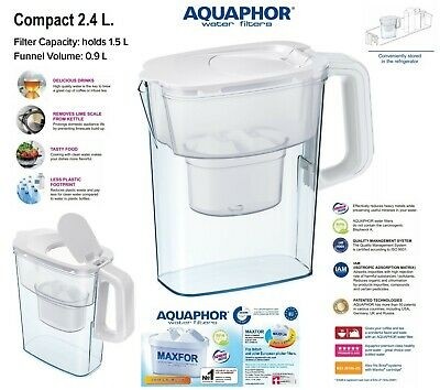 Aquaphor Carafe Filtrante Compact 2,4L Filtre à Eau Purificateur dans la maison et bureau